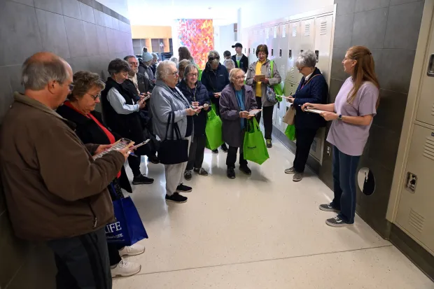 Stacey Brennan, of Spring Drive Center, calls out the bingo numbers during a walk-through bingo exercise during the 19th annual Boyertown Health Fair at Boyertown Area Senior High School on Saturday, March 14, 2026.